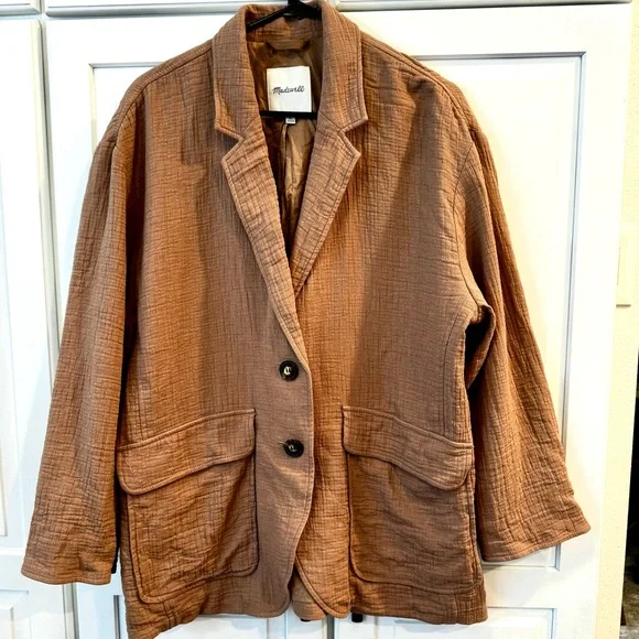 Madewell Tan- Cotton Linen Blend Relaxed Larsen Blazer-Size XL - Picture 3 of 14
